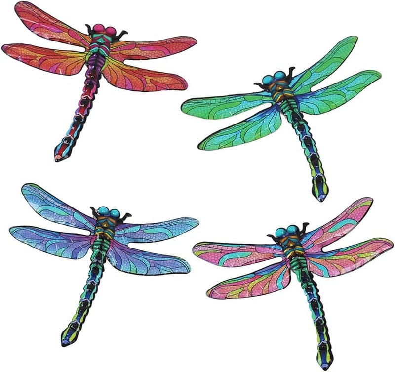 dreamskip Store Metal Dragonfly Wall Decor Art, 4 Pack Colorful Metal Dragonflies Outdoor Wall Art, Hand Painted Outdoor Wall Decor For Garden, Yard, Fence, Patio, Outside, Living Room Decoration - Image 1